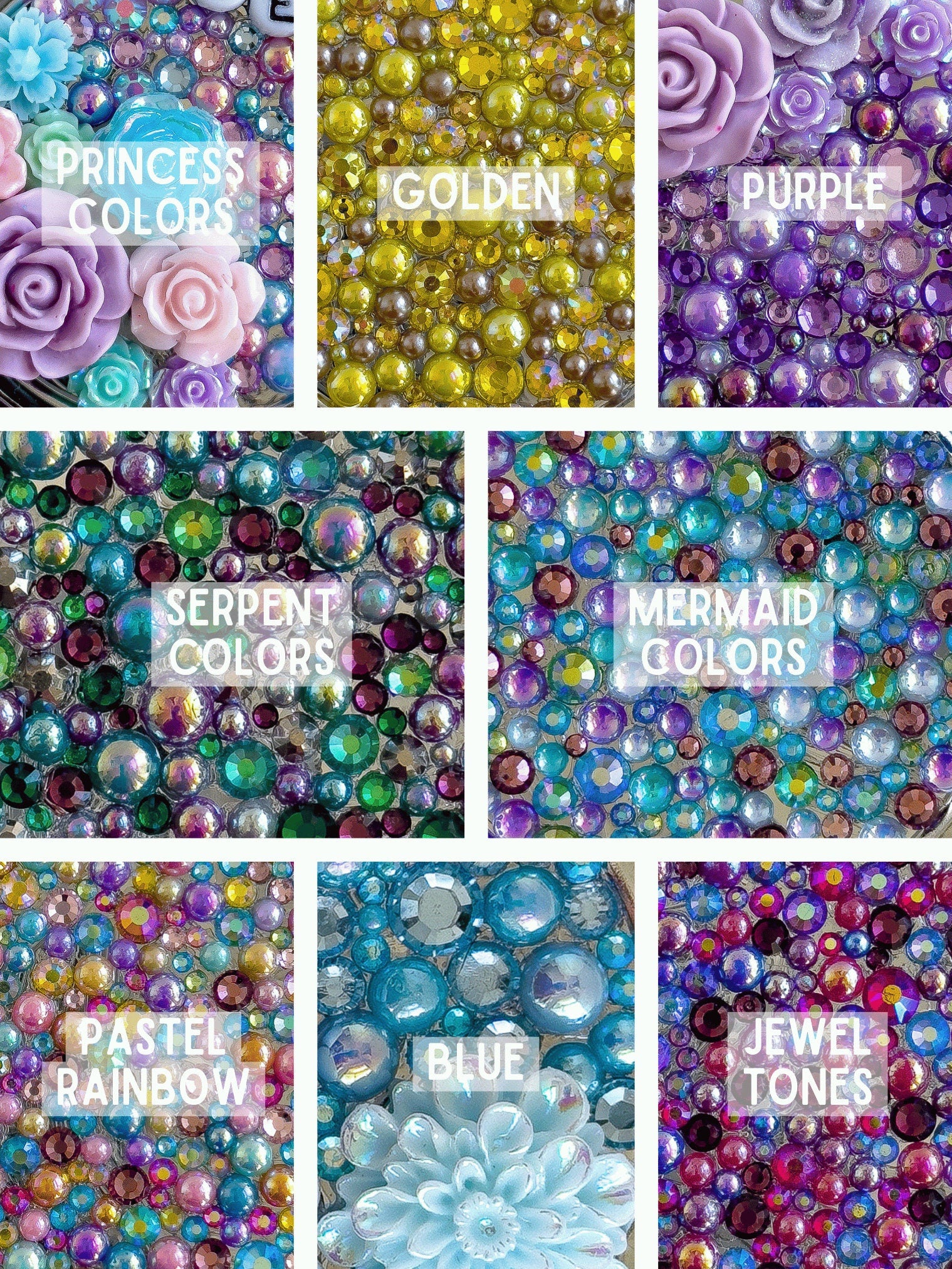 a collage of different colors of beads