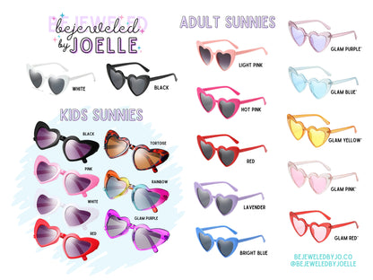 a bunch of sunglasses with different colors on them