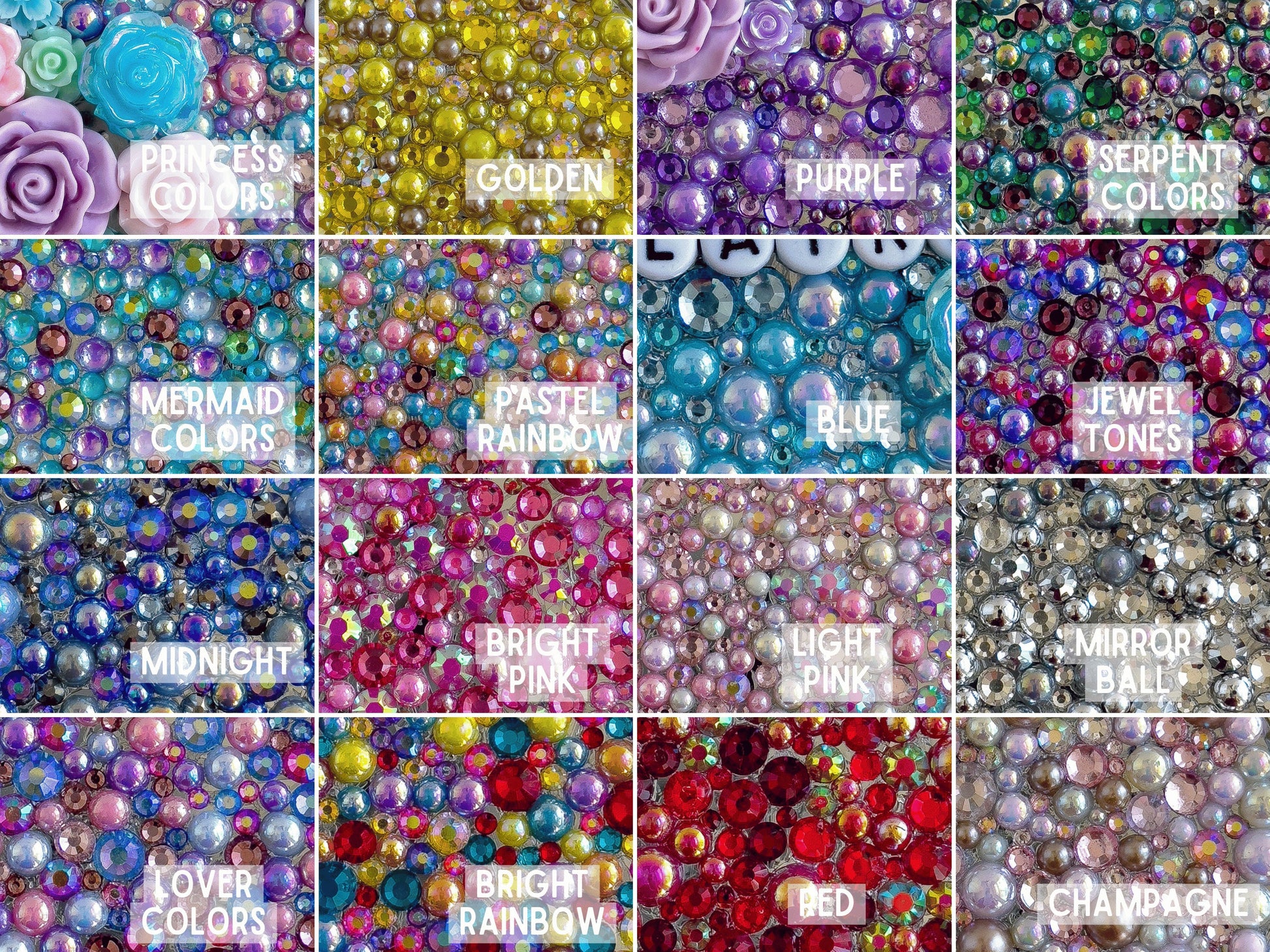 a collage of different colors of beads